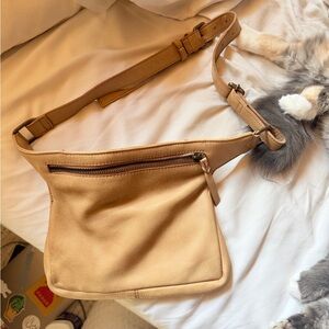 Leather Crossbody Belt Bag - Beige